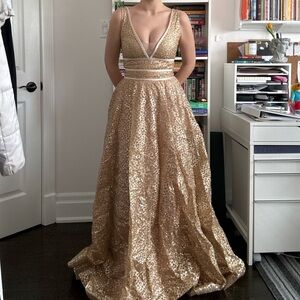 Gold Sequin Formal Gown Prom Evening Dress NWT